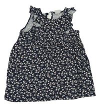 Tmavomodré kvetované šaty s volánikmi H&M