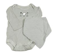 2set - šedo-bílé pruhované body s liškou + slinták Tu