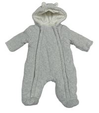 Svetlosivá zamatová rebrovaná zateplená kombinéza s kapucňou George