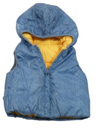 Modrá šusťáková oboustranná zateplená vesta s kapucí 