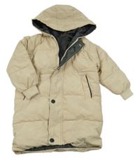 Béžový šusťákový zimní kabát s kapucí 