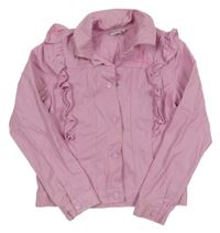 Růžová crop riflová bunda s volánky a princeznami Disney