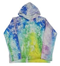 Bílo-lila-modro-zelená vzorovaná mikina s kapucí 