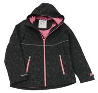Černo-růžová softshellová bunda se srdíčky a kapucí C&A