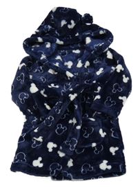 Tmavomodro-biely plyšový župan s Mickeym a kapucňou