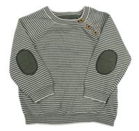 Kaki-biely pruhovaný sveter Tu