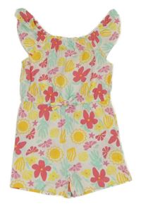 Bílo-růžovo-žlutý kraťasový overal s obrázky Primark