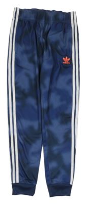 Tmavomodré vzorované sportovní tepláky s pruhy a logem Adidas