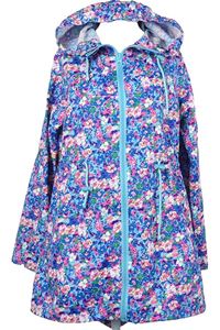 Dámská modro-růžová květovaná šusťáková jarní parka s kapucí Denim