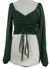 Dámska khaki rebrovaná crop blúzka so stahováním Shein
