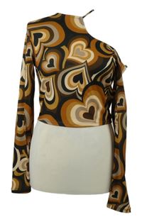 Dámske hnedo-béžové srdiečkované crop asymetrické tričko Bershka