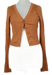 Dámský skořicový žebrovaný crop propínací svetr 525