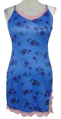 Dámska modrá kvetovaná nočná košeľa s čipkou zn. Shein