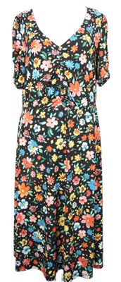 Dámské černé kytičkované midi šaty Roman 