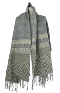 Dámska sivá vzorovaná šál s strapcemi Only