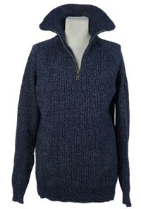 Pánský tmavomodrý melírovaný svetr s límečkem George 