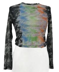 Dámske čierno-farebné vzorované tylové crop tričko Bershka