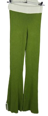 Dámské limetkovo-bílé žebrované zvonové pletené kalhoty Shein 