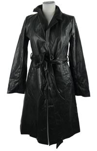 Dámský černý koženkový kabát s páskem Shein 