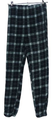 Dámske čierne kockované chlpaté pyžamové nohavice