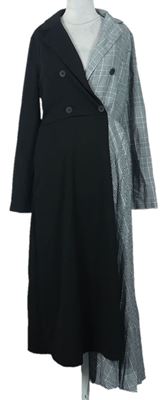 Dámske čierno-kockované kabátové midi šaty Shein