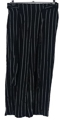 Dámske čierne prúžkované culottes nohavice s opaskom Amisu