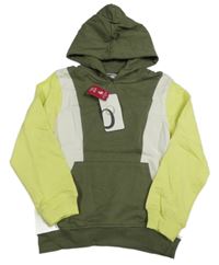 Nové- Khaki-bílo-neonově žlutá mikina s kapucí Lamino