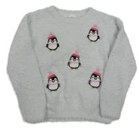 Svetlosivý chlpatý sveter s tučňáky Primark