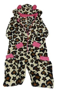 Béžová chlpatá kombinéza s fľakmi a kapucňou zn. Next