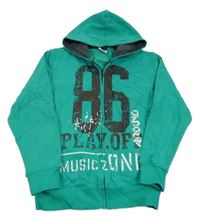 Zelená propínací mikina s nápisem a kapucí Yigga