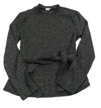 Černé třpytivé žebrované úpletové triko s páskem River Island