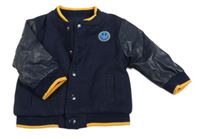 Tmavomodrá flaušovo/koženková jarná bunda so smajlíkom Nutmeg