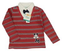 Nové - Červená pruhovaná ľahká mikina s Mickey Mousem a košilí Disney