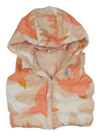 Svetloružová -biela šušťáková zateplená vesta s mačkou a kapucňou Hema