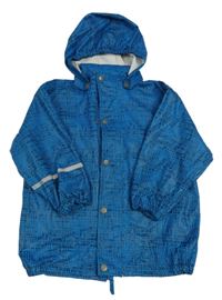 Modro-čierna vzorovaný nepromokavá bunda s kapucňou