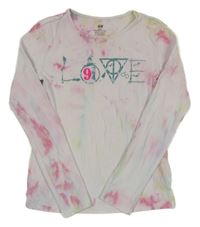 Biele tričko s farebnymi fľaky a nápisom H&M