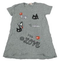 Šedá tunika s potiskem a nápisy