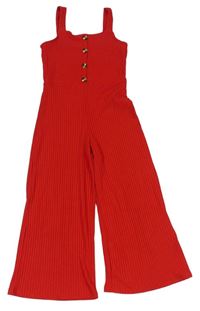 Červený rebrovaný nohavicový overal New Look