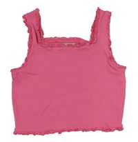 Ružový rebrovaný crop top s volánkovým lemem Matalan