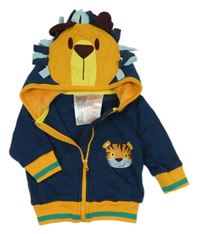 Tmavomodro-pomerančová prepínaci mikina s tigrom a kapucňou