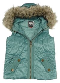 Zelená šusťáková zateplená bunda s kožešinou na kapuci 