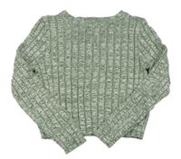 Zelený melírovaný rebrovaný crop sveter H&M