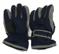 Tmavomodro-šedé šusťákové zimní prstové rukavice 3-5let