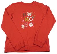 Červená mikina s nápisom a vánočním motívom