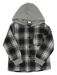 Šedo-černá kostkovaná košile s kapucí 