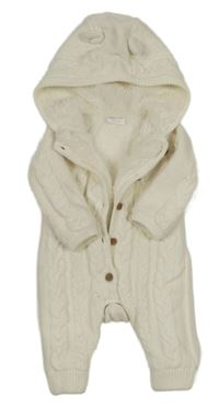 Smetanová pletená zateplená kombinéza s kapucí s oušky F&F