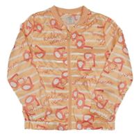 Meruňkovo-bílá pruhovaná lehká bunda se srdíčky 