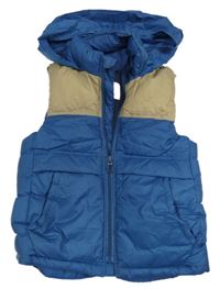 Modro-béžová šušťáková zateplená vesta s kapucňou Zara