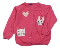Ružový prepínaci sveter so srdcem a zajícem Kiki&Koko