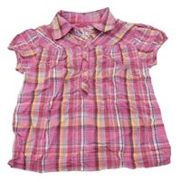 Růžovo-oranžová kostkovaná polo halenka 